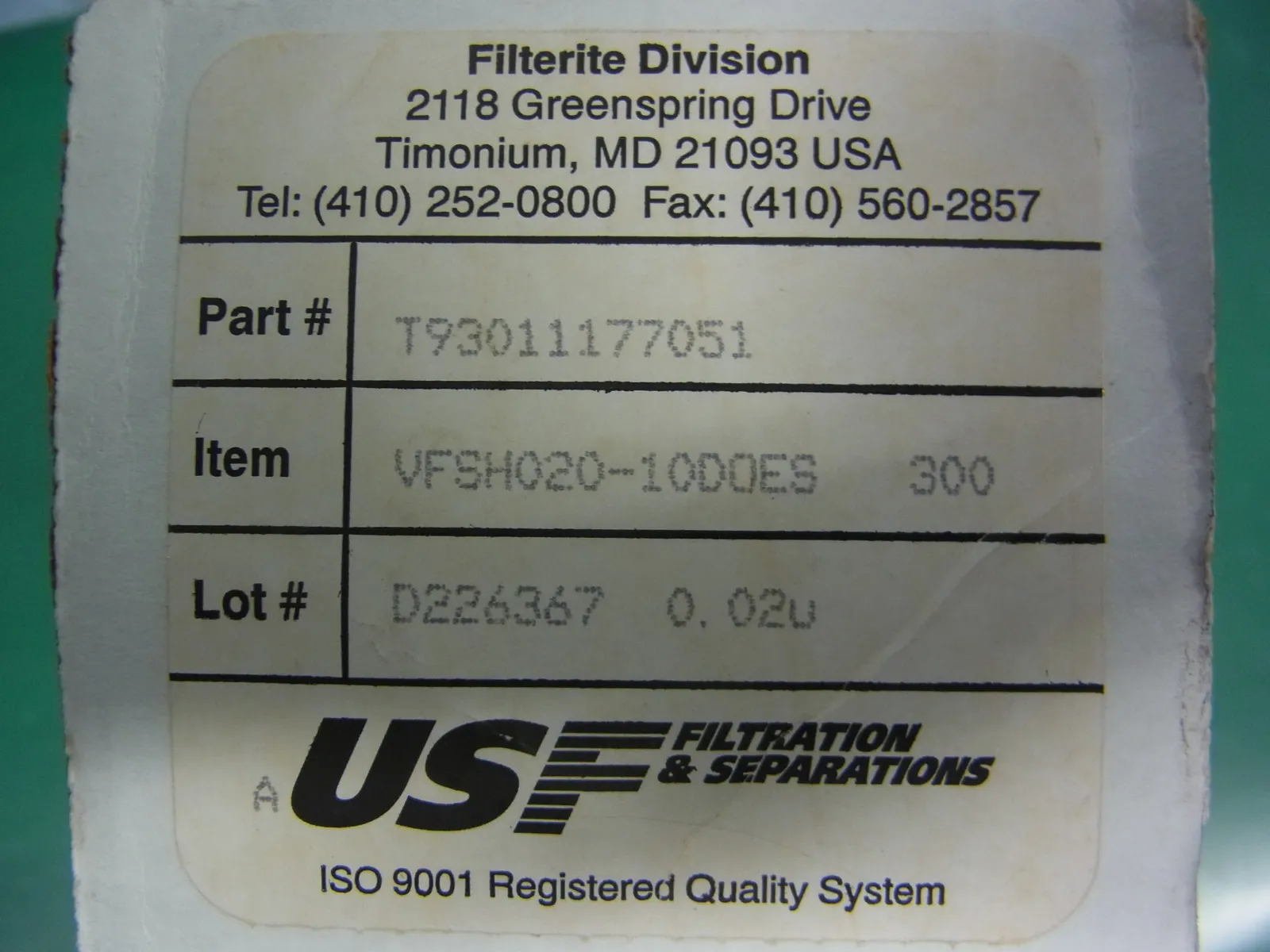 USF T93011177051 Filter Detail Image - ASKINDEX Korea
