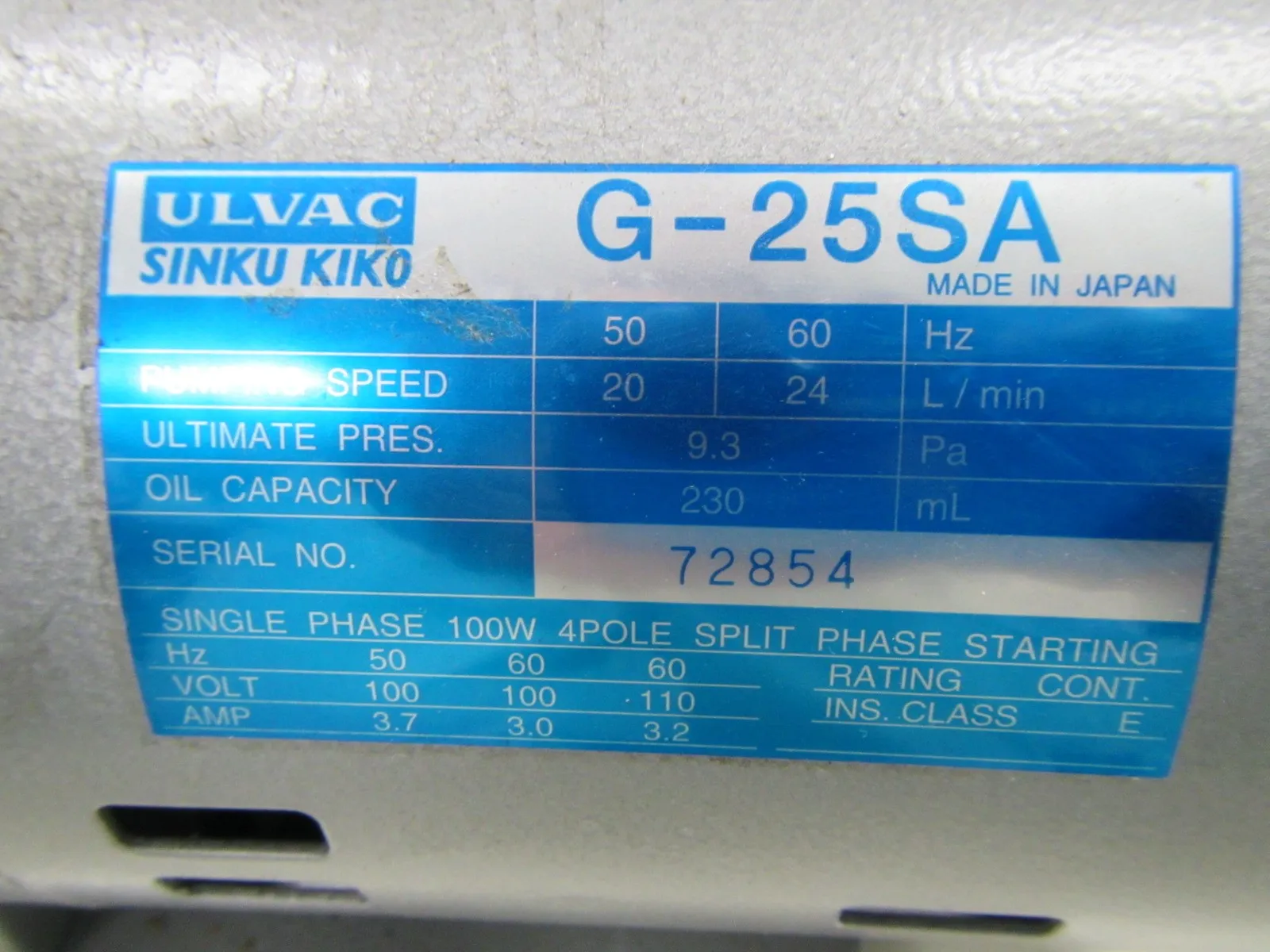 ULVAC G-25SA Rotary pump not allowed Detail Image - ASKINDEX Korea