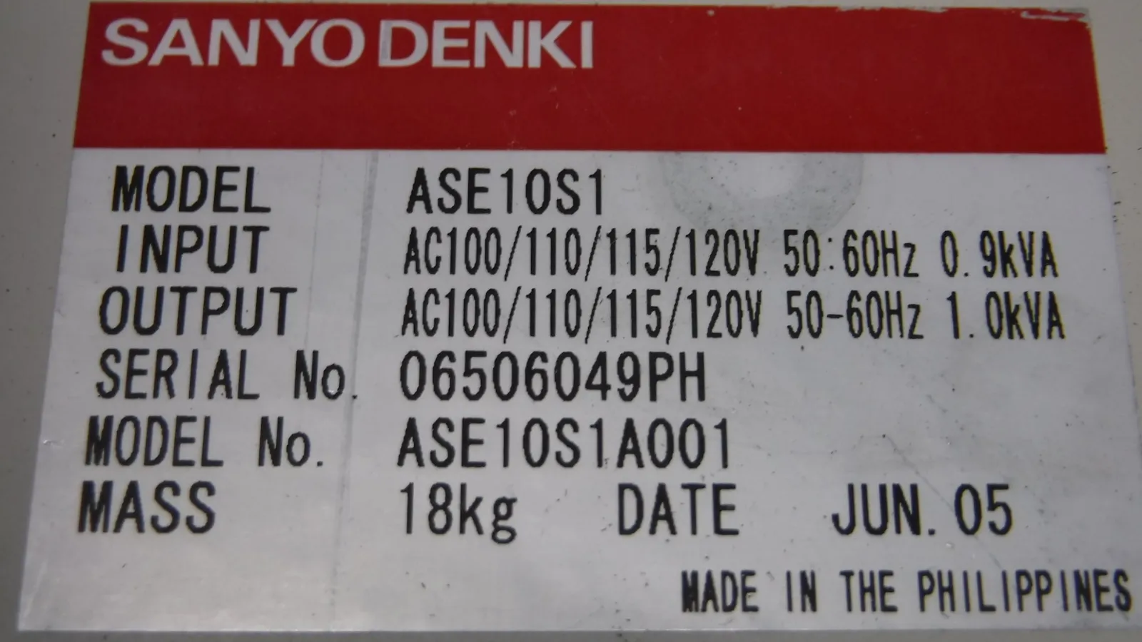 SANYO DENKI ASE10S1 무정전 전원 공급 장치(UPS) 상세 이미지 - ASKINDEX 코리아