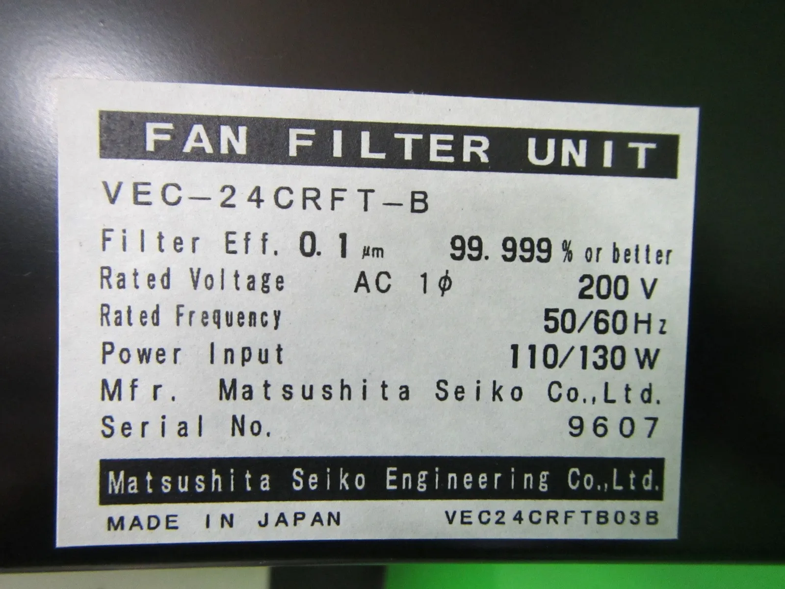 Panasonic VEC-24CRFT-B FFU Detail Image - ASKINDEX Korea