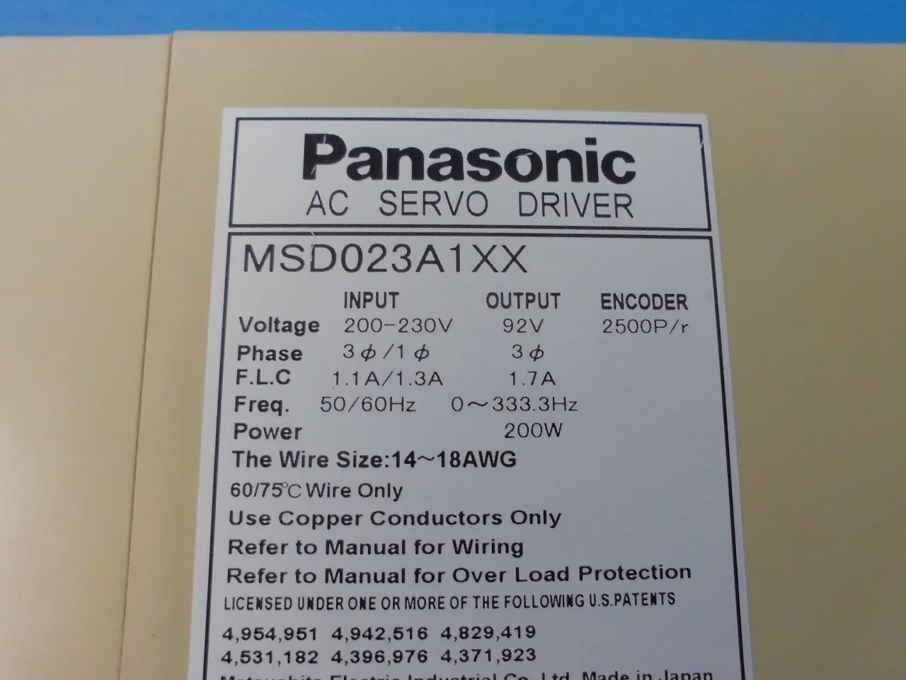 Panasonic MSD023A1XX AC Servo Driver Detail Image - ASKINDEX Korea