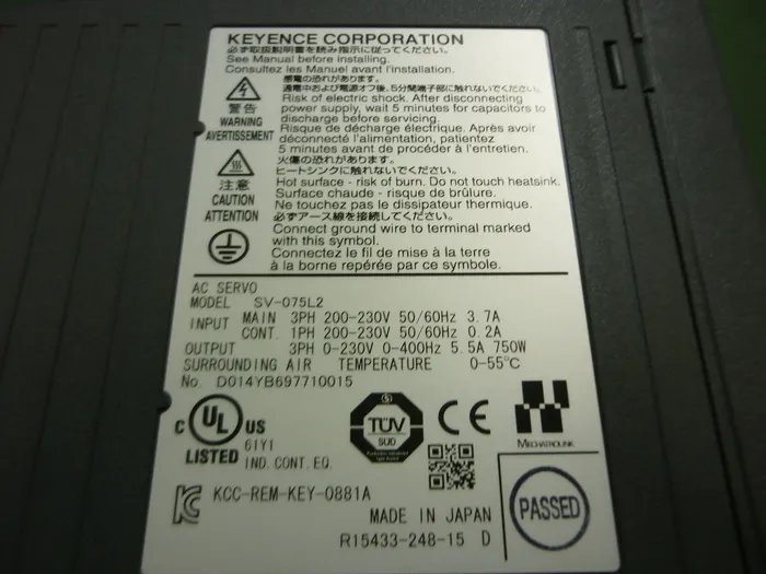 Keyence SV-075L2 AC Servo System Detail Image - ASKINDEX Korea