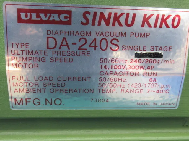 ULVAC DA-240S Diaphragm Pump Detail Image - ASKINDEX Korea
