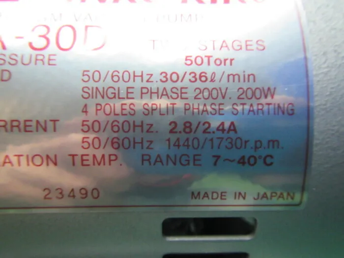 ULVAC DA-30D Diaphragm Vacuum Pump Detail Image - ASKINDEX Korea