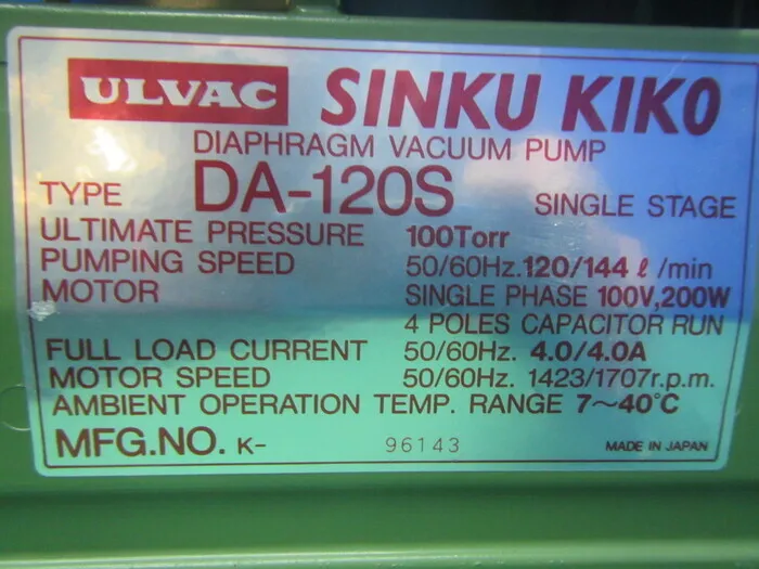 ULVAC DA-120S Diaphragm Vacuum Pump Detail Image - ASKINDEX Korea