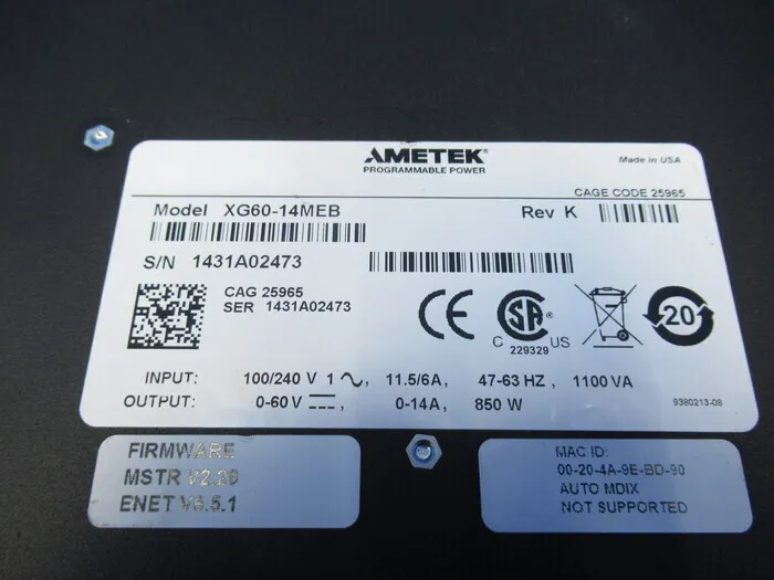 Ametech XG60-14MEB DC Power Supply Detail Image - ASKINDEX Korea