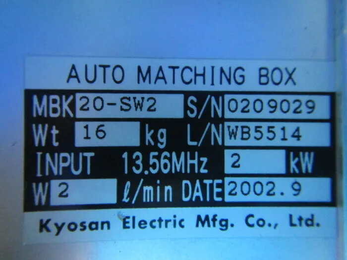 Kyosan Manufacturing Co., Ltd. RFK20Z-SW2 RF power supply (set) Detail Image - ASKINDEX Korea