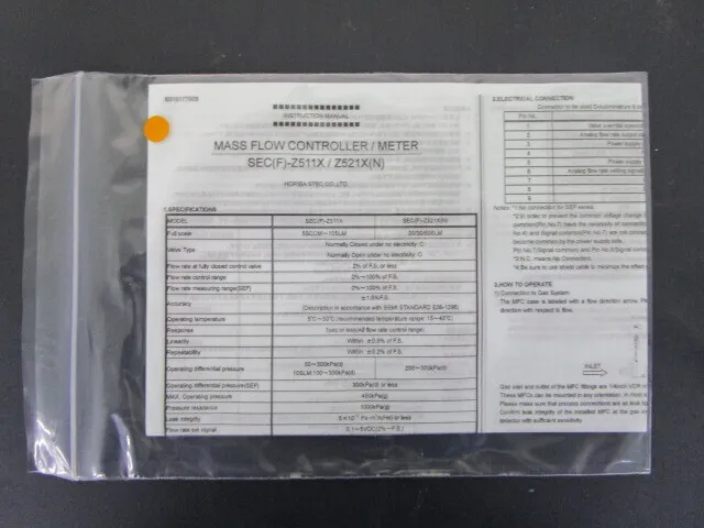 HORIBA STEC SEC-Z511X Mass Flow Controller Detail Image - ASKINDEX Korea