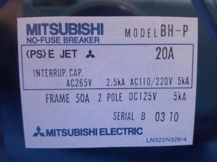 Mitsubishi BH-P　２P　20A Breaker (no fuse breaker) Detail Image - ASKINDEX Korea