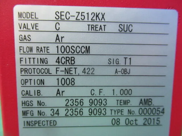 HORIBA STEC SEC-Z512KX Mass Flow Controller Detail Image - ASKINDEX Korea