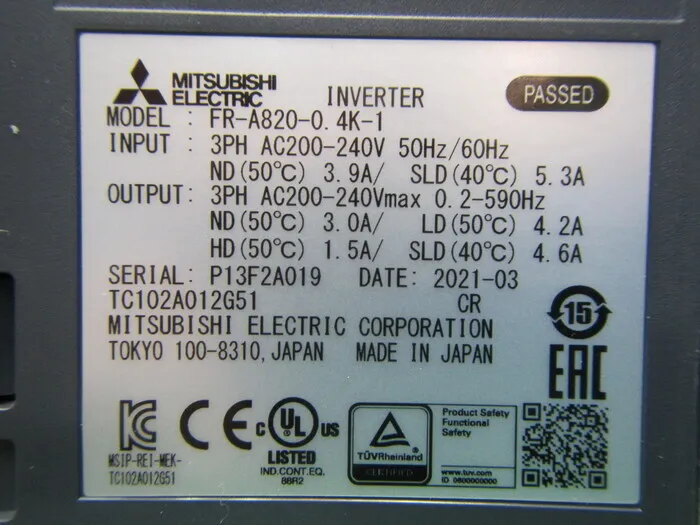Mitsubishi Electric FR-A820-0.4K-1 inverter Detail Image - ASKINDEX Korea