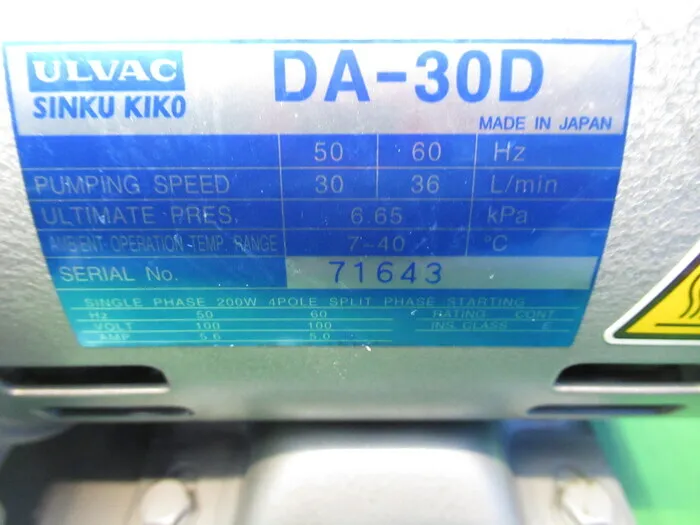 ULVAC DA-30D Diaphragm vacuum pump Detail Image - ASKINDEX Korea
