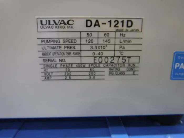 ULVAC DA-121D Diaphragm pump Detail Image - ASKINDEX Korea
