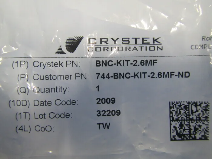CRYSTEK BNC-KIT-2.6MF BNC connector Detail Image - ASKINDEX Korea