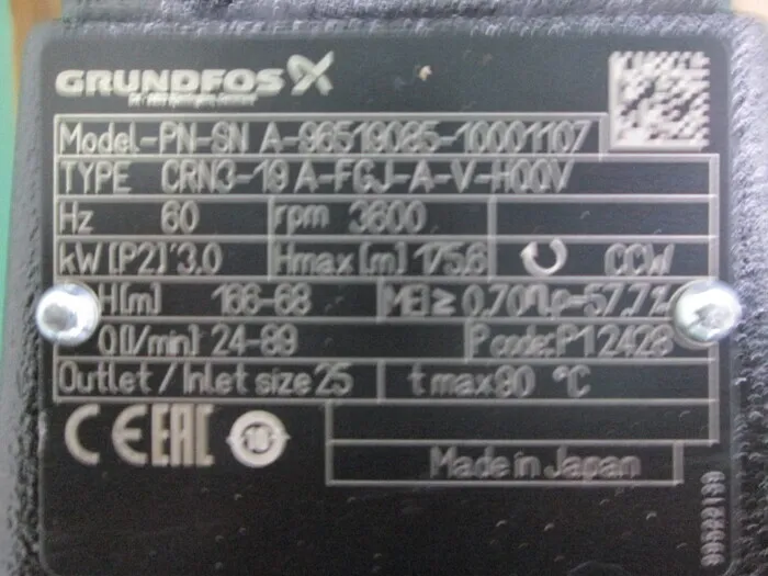 Grundfos CRN3-19A-FGJ-A-V-HQQV Stainless steel vertical multistage centrifugal pump Detail Image - ASKINDEX Korea
