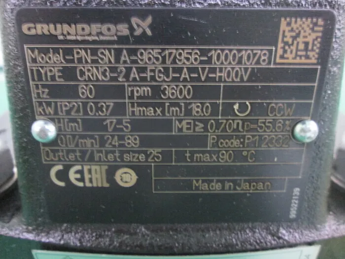 Grundfos CRN3-2A-FGJ-A-V-HQQV Stainless steel vertical multistage centrifugal pump Detail Image - ASKINDEX Korea