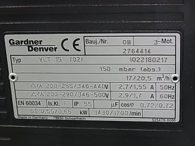 Gardner Denver VLT15 vacuum pump Detail Image - ASKINDEX Korea